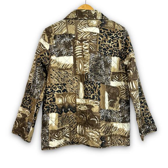 Jessica Holbrook 100% Silk Lightweight Quilted Jacket Brown Animal Print Small - Picture 2 of 5